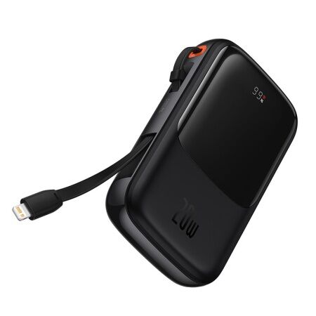 Портативный аккумулятор BASEUS Qpow Pro Digital Display Fast Charge 20W iP Edition, 3A, 10000 мАч, черный, с кабелем Ty - 1